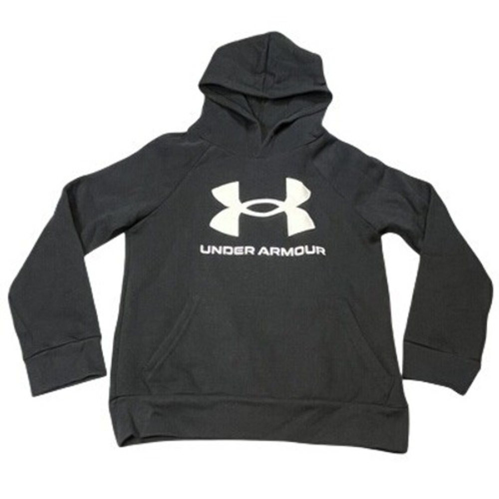 Under Armour Youth Kids YSM Black Rival Fleece Pullover Hoodie Sweatshirt Loose - Picture 1 of 9